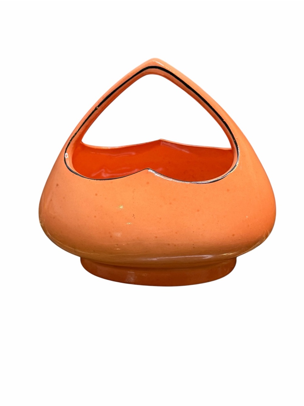 Vintage Coronet Czechoslovakia Orange Art Pottery Basket Vase Ceramic
